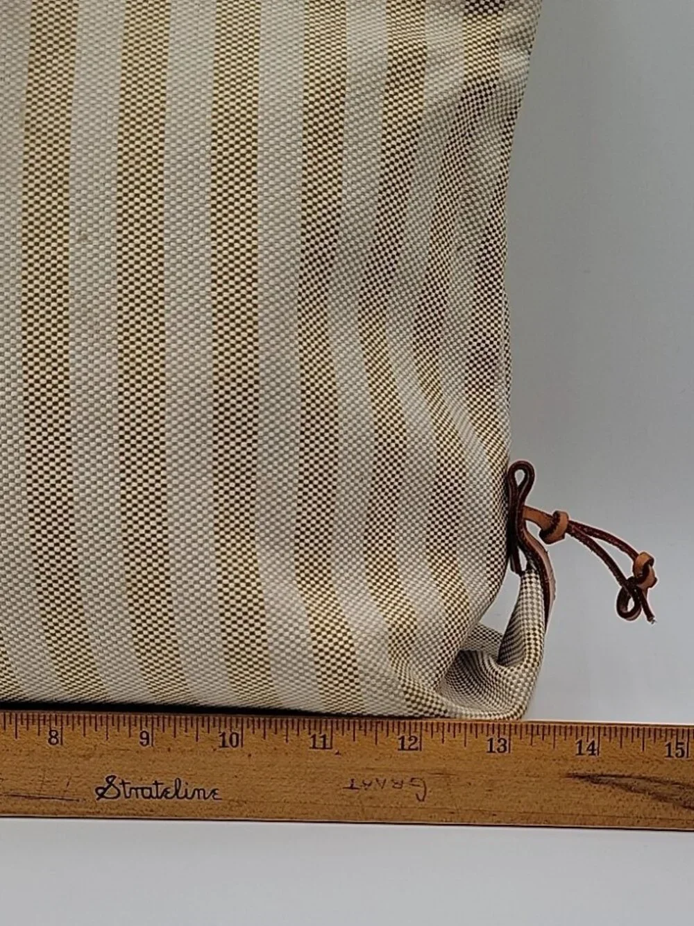 Vintage Dooney And Bourke Striped Tassel Tote Bag Leather Trip Beige & Creme - Picture 6 of 16